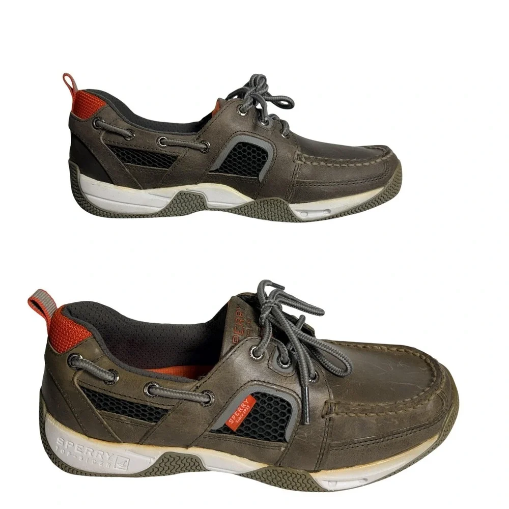 Sperry Shoes Mens Size 8 Brown Leather Boat Sneaker Mesh Lace Up Casual 10528703